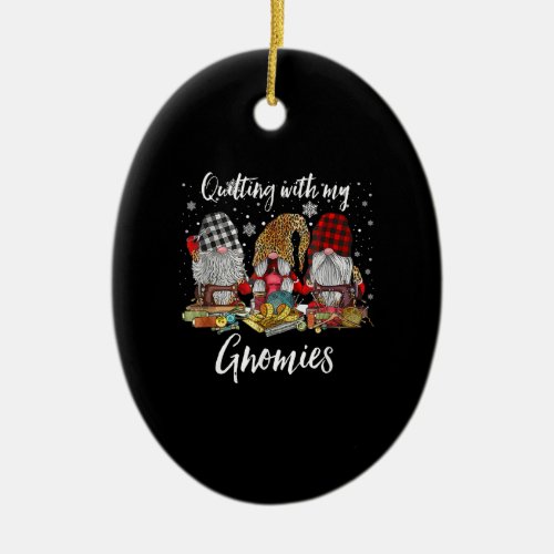 Quilting With My Gnomies Christmas Gnomes Holiday Ceramic Ornament