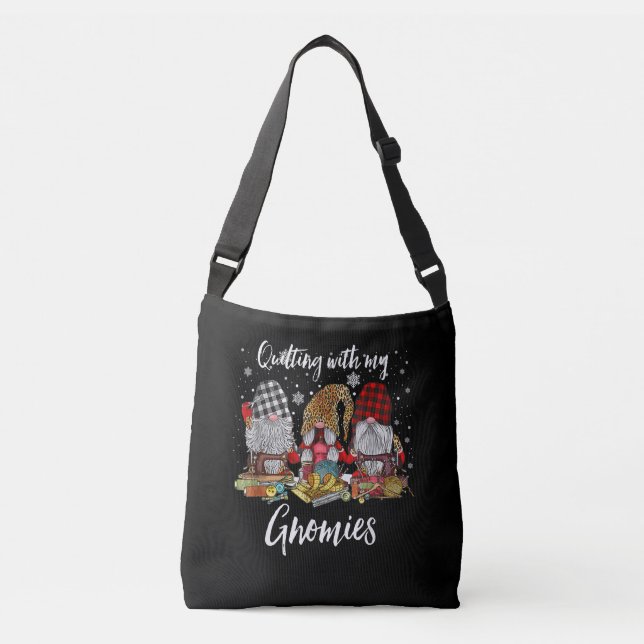 Quilting With My Gnomies Christmas Gnomes Holiday Crossbody Bag (Front)