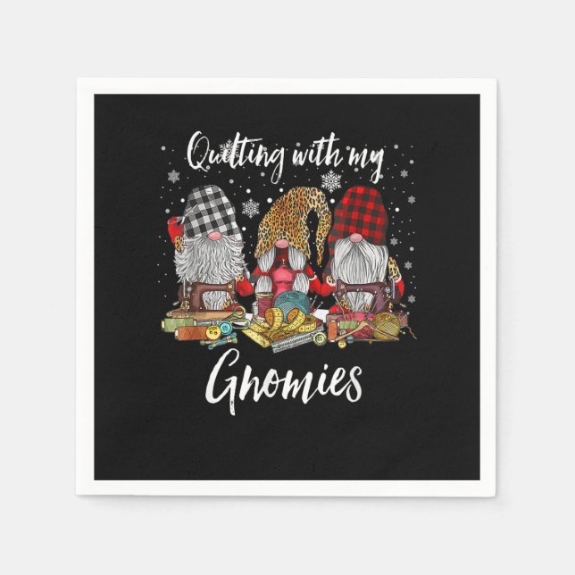 Quilting With My Gnomies Christmas Gnomes Holiday Napkins (Front)