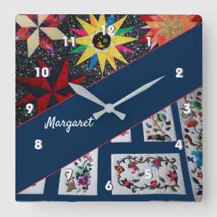 Quilts of Flowers And Stars Large Clock