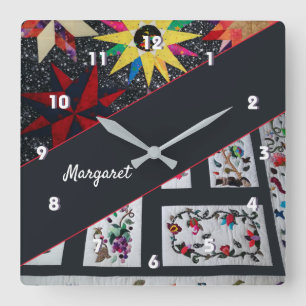 Quilts of Flowers And Stars Large Clock