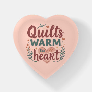"Quilts Warm The Heart" Cozy Quilting Cottagecore Paperweight