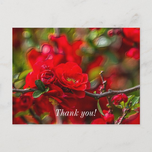 Quince Branch Painterly Thank You Postcard (Front)