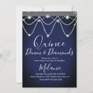 Quince Denim Diamonds Gem Pearls Invitation