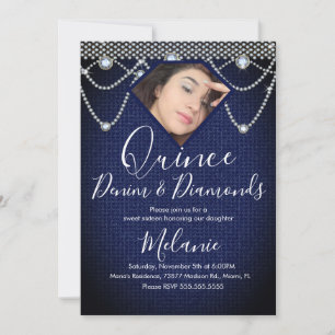 Quince Denim Diamonds Gem Pearls Photo Invitation
