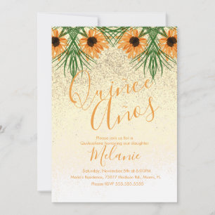 Quiñce Faux Glitter Sunflower Birthday Invitation