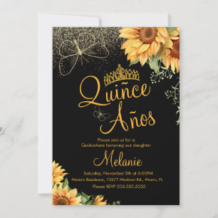 Quiñce Faux Glitter Sunflower Watercolor Birthday Invitation