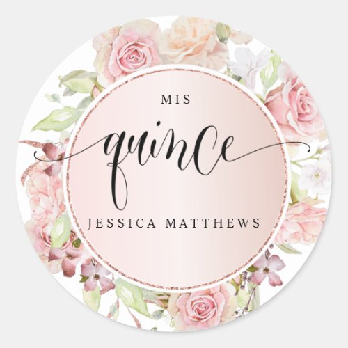 Quince Spanish Pink Blush Rose Gold Floral Classic Round Sticker
