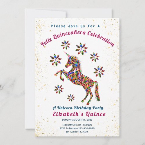 Quince Unicorn Quinceaera Birthday Celebration Invitation