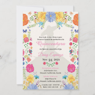 Quinceañera Invitation multi color, flowers