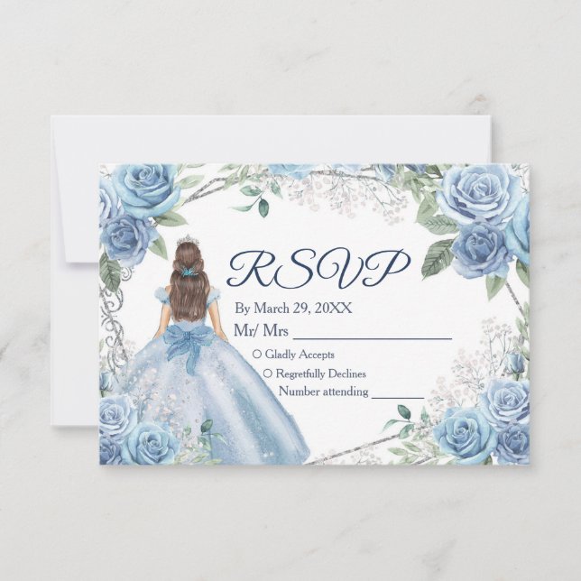 Quinceañera 15 Anos Dusty Blue RSVP Card (Front)