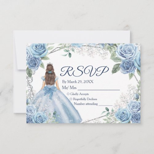 Quinceaera 15 Anos Dusty Blue RSVP Card