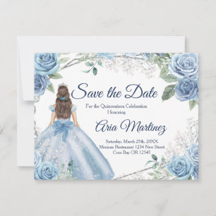 Quinceañera 15 Anos Dusty Blue Save the Date Thank You Card