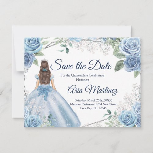 Quinceaera 15 Anos Dusty Blue Save the Date Thank You Card