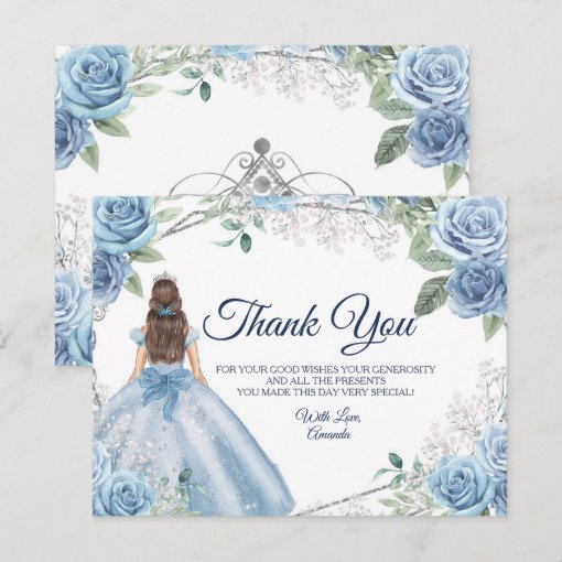 Quinceañera 15 Anos Dusty Blue Thank You Card Zazzle