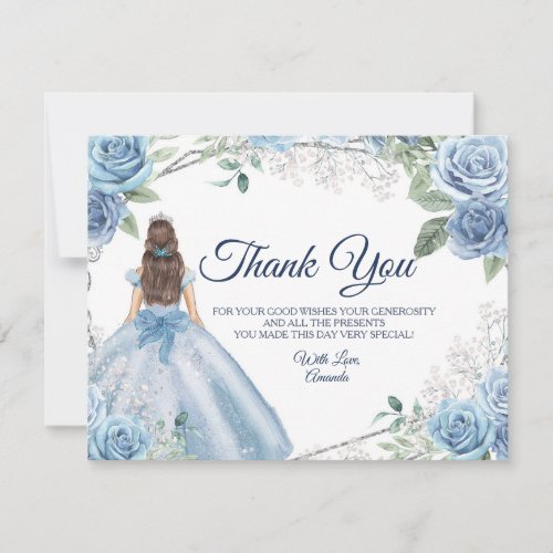 Quinceaera 15 Anos Dusty Blue Thank You Card