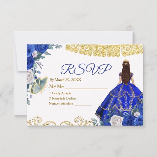 Quinceaera 15 Anos Royal Blue RSVP Card