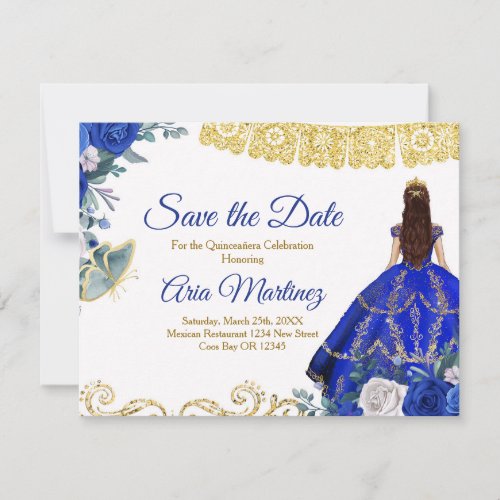 Quinceaera 15 Anos Royal Blue Save the Date Thank You Card