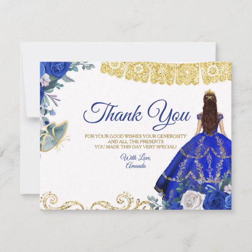Quinceaera 15 Anos Royal Blue Thank You Card