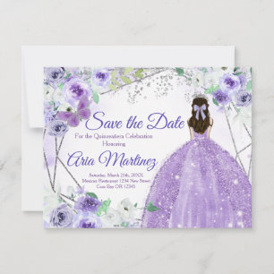 Quinceañera 15 Anos Silver & Purple Save the Date Thank You Card