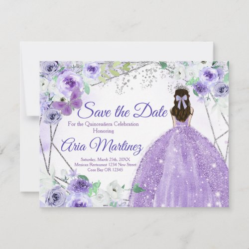 Quinceaera 15 Anos Silver  Purple Save the Date Thank You Card