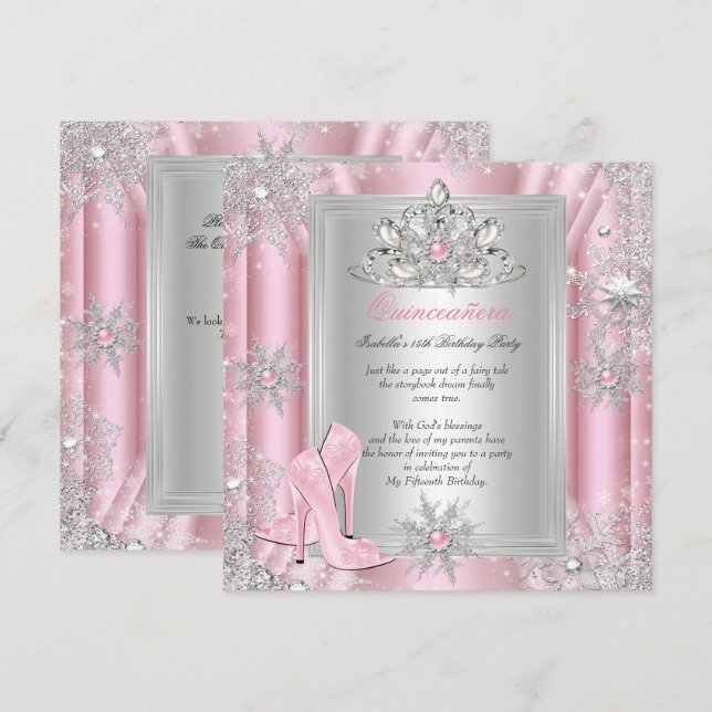 Quinceanera 15 Birthday Light Pink Heels 2 Invitation (Front/Back)