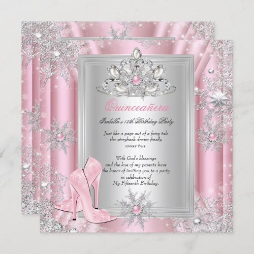 Quinceanera 15 Birthday Light Pink Heels 2 Invitation