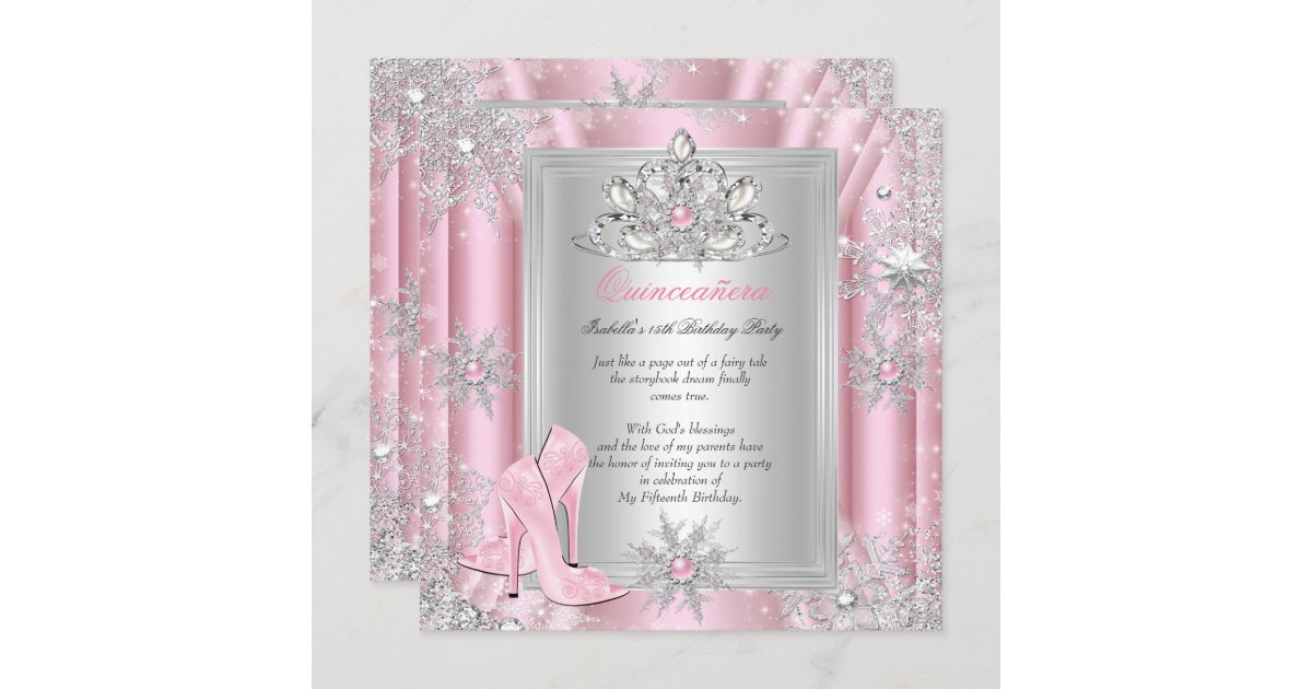 Pink Quinceanera Invitation Card