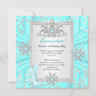 Quinceanera 15 Birthday Light Teal Blue Heels Invitation