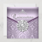 Quinceañera 15 Birthday Party Damask Lilac Invitation (Front)