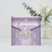 Quinceañera 15 Birthday Party Damask Lilac Invitation (Standing Front)