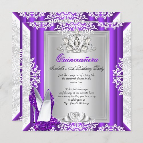 Quinceanera 15 Birthday Party Glitter Purple Shoes Invitation