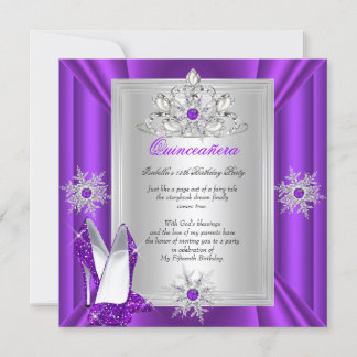 Quinceanera 15 Birthday Party Purple Heels Invitation