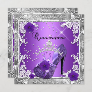 Quinceanera 15 Birthday Party Purple Silver Invitation