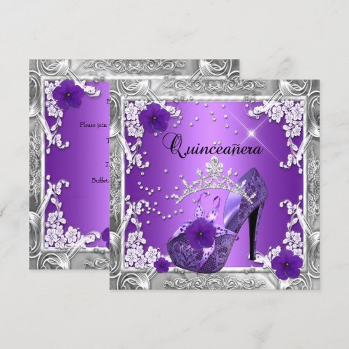 Quinceanera 15 Birthday Party Purple Silver Custom Announcement