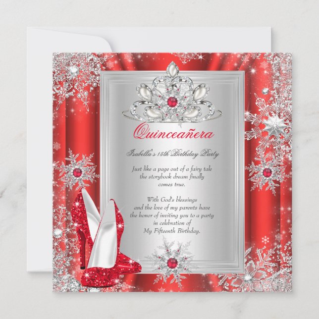Quinceanera 15 Birthday Party Red Heels 2 Invitation (Front)