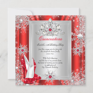 Quinceanera 15 Birthday Party Red Heels 2 Invitation