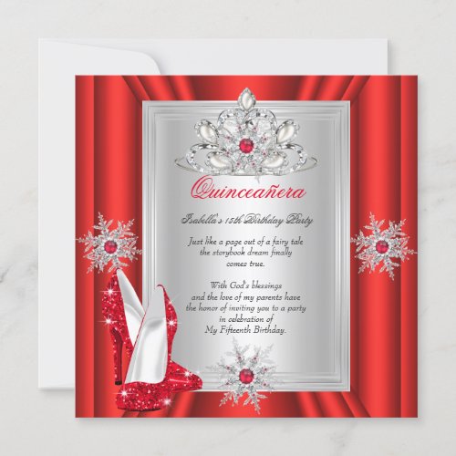 Quinceanera 15 Birthday Party Red Heels Invitation