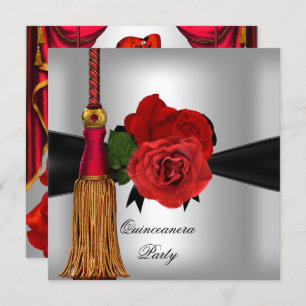 Quinceanera 15 Birthday Party Red Silver rose Invitation