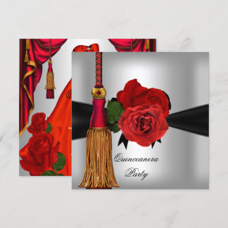 Quinceanera 15 Birthday Party Red Silver rose Invitation