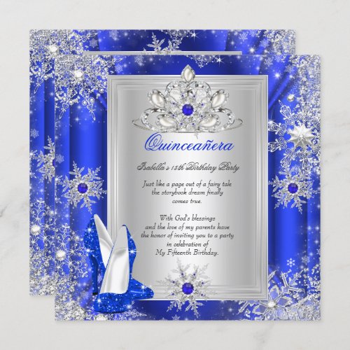 Quinceanera 15 Birthday Party Royal Blue Heels 2 Invitation