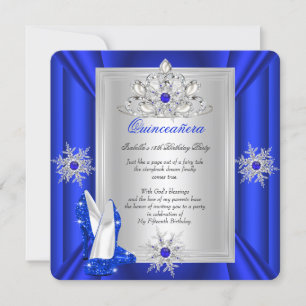 Quinceanera 15 Birthday Party Royal Blue Heels Invitation