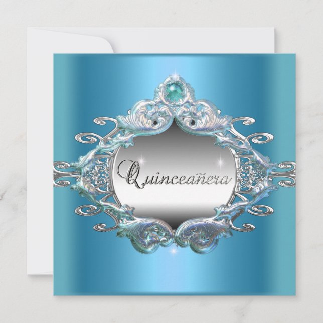 Quinceanera 15 Birthday Party Silver Blue Glitter Invitation (Front)