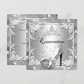 Quinceanera 15 Birthday Party Silver Invitation