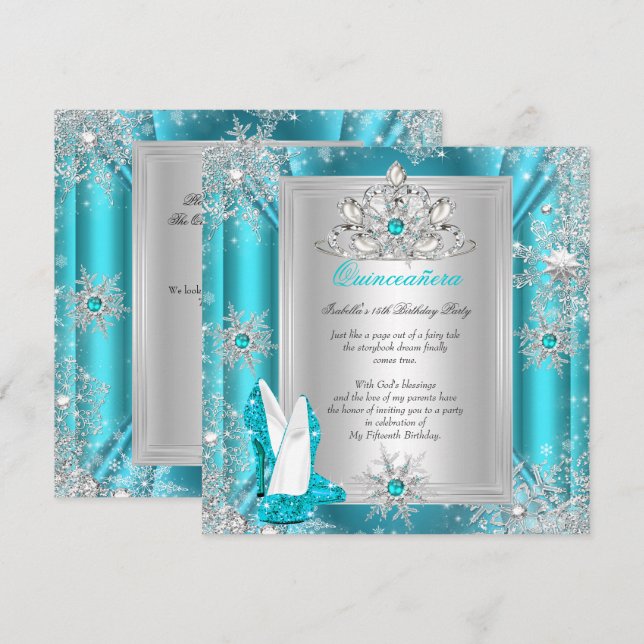 Quinceanera 15 Birthday Party Teal Heels 2 Invitation (Front/Back)