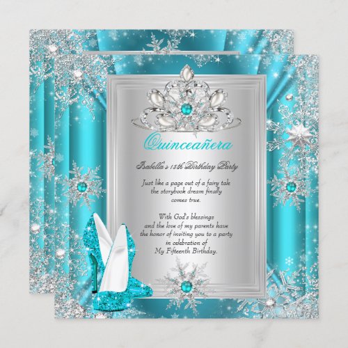 Quinceanera 15 Birthday Party Teal Heels 2 Invitation