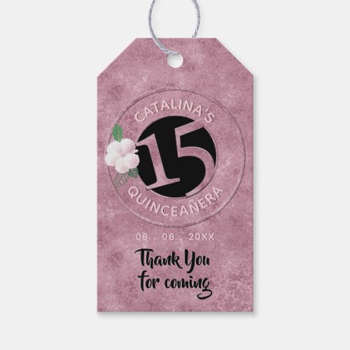 Quinceanera 15 Birthday Pink Faux Metallic Floral Gift Tags