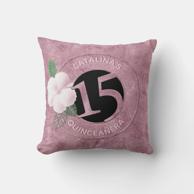 Quinceanera 15 Birthday Pink Faux Metallic Floral Throw Pillow (Front)