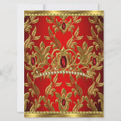 Quinceanera 15 Birthday Red Ruby Jewel Tiara Gold Invitation (Back)