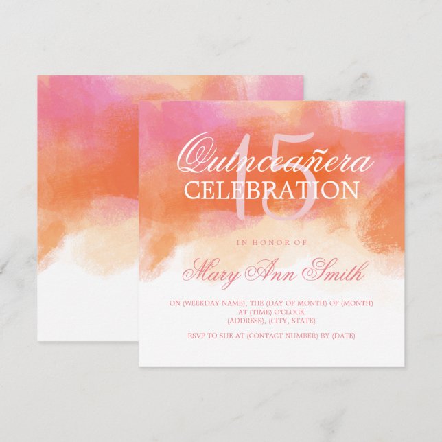 Quinceanera 15 Birthday Summer Blue Watercolor Invitation (Front/Back)